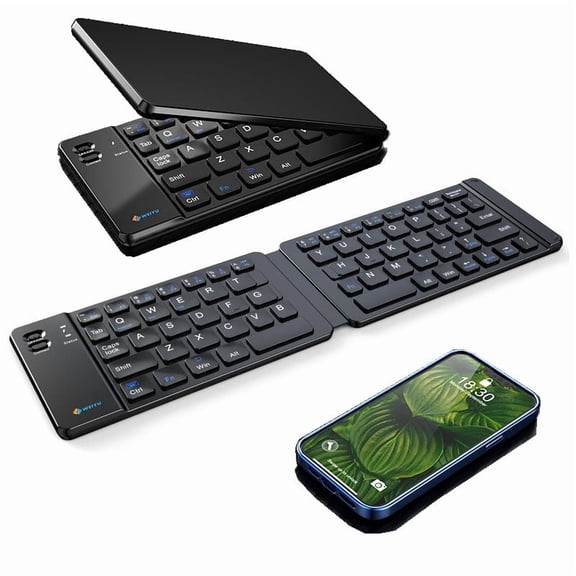2026 New Foldable Bluetooth Keyboard - Portable keyboard, rechargeable full-size ultra-thin design, suitable for smartphones, tablets and laptops running iOS, Android and Windows systems.,black