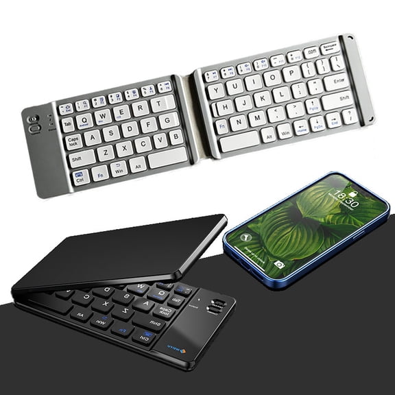 2026 New Foldable Bluetooth Keyboard - Portable keyboard, rechargeable full-size ultra-thin design, suitable for smartphones, tablets and laptops running iOS, Android and Windows systems.,Silver-gray