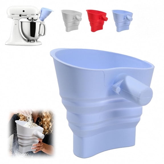 2026 New Food Grade Silicone Flour Funnel - Large Capacity Collapsible & Dishwasher Safe Attachment for Stand Mixers, Spill-Resistant Design, Easy to Operate (4.72 inches Blue)