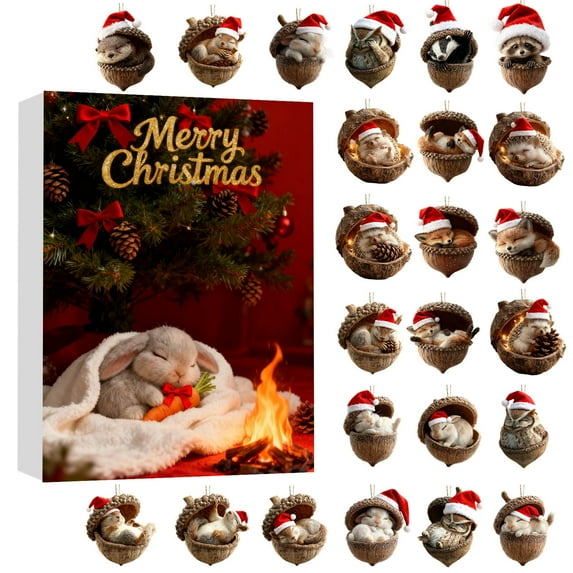 2026 New Forest Animal Advent Calendar - 24pc Rustic Acorn & Animal Ornaments, Cozy Nature-Themed Christmas Countdown Calendar, 2D Acrylic Hanging Ornaments for Xmas Tree Backbag Decorations