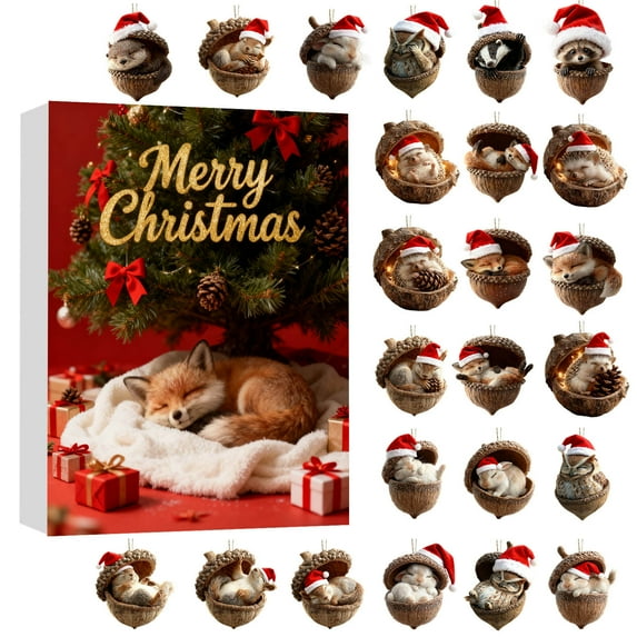 2026 New Forest Animal Advent Calendar - 24pc Rustic Acorn & Animal Ornaments, Cozy Nature-Themed Christmas Countdown Calendar, 2D Acrylic Hanging Ornaments for Xmas Tree Backbag Decorations