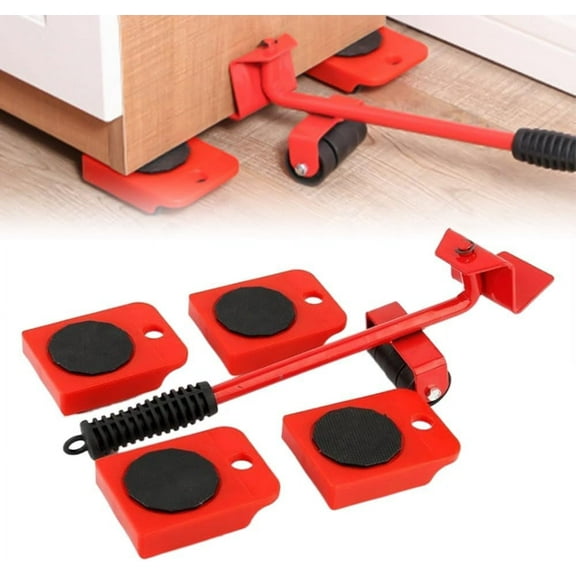 2026 New Furniture Lift Mover Tool Set, Upgrade Furniture Movers Sliders Furniture Lifter Tool, Furniture Movers with Adjustable Height Lifting Tool Lever & 4 Wheels, Mover Dolly Sliders Tool (Red)