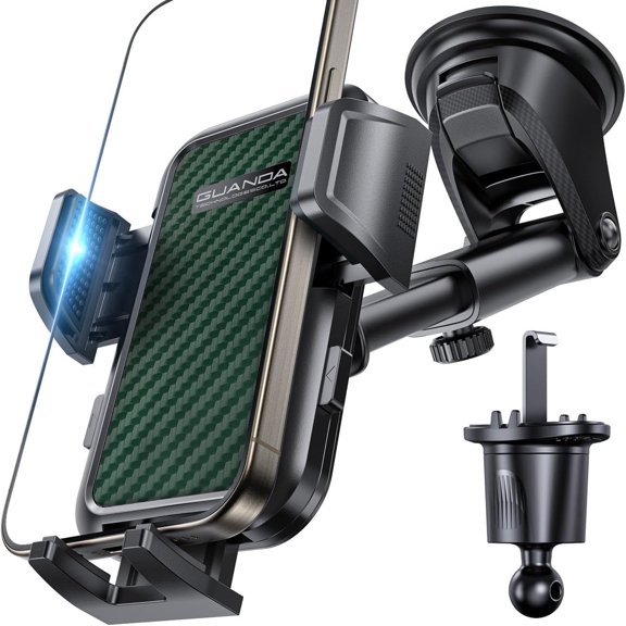 [2026 New] GUANDA Car Phone Holder – Dashboard & Windshield Mount, 2-in-1 Suction Cup with 360° Rotating Base & 270° Arm, Hands-Free, Air Vent Hook, for iPhone & Android