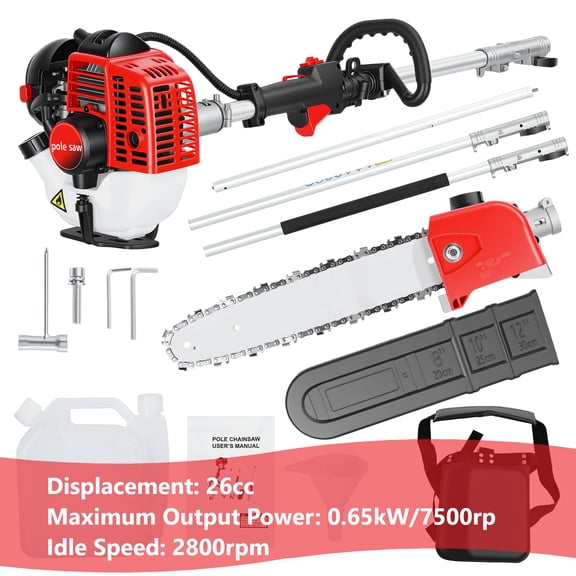 2026 New Gas Powered Pole Saw, 26cc 2 Cycle Extendable Reach to 9.8FT,, Multi Functional Trimming Tools for Home Yard Garden (Red)