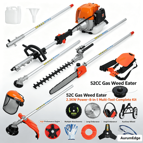2026 New Gas Weed Wacker|8 in 1 Gas Hedge Trimmer,Weed Eater Gas Powered Multi-Functional Trimming Tool 52CC 2-Cycle Weed Eater Wacker String Trimmer Brush Cutter Edger Pole Saw Chainsaw Pruner