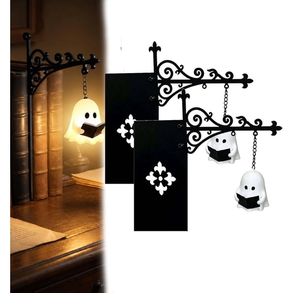 2026 New Ghost Bookshelf Lantern,Library Mini Bookshelf Lamp,Vintage Fantasy Book Nook Lamp,Little Cute Lantern-Decorative Library Hanging Resin Lighting,Halloween Study RoomDecor,Gift for BookLovers