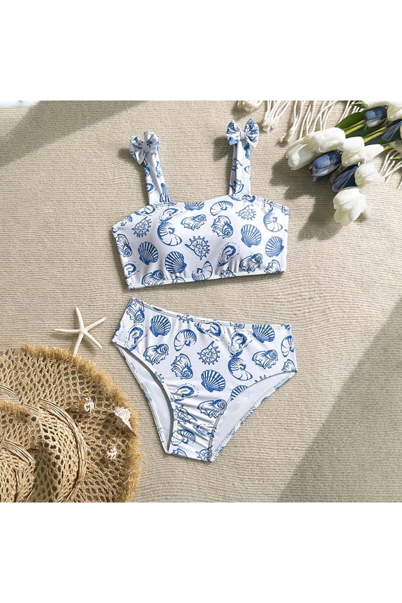 2026 New Girl's 2 Piece Bowknot Swimsuit Set Wireless Cute Bathing Suit Summer Beachwear Bikini Sets(White,11-12 Years)