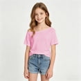 thumbnail image 1 of 2026 New Girls Off the Shoulder Tops Summer Casual Short Sleeve T Shirts(Pink,8-9 Years), 1 of 4