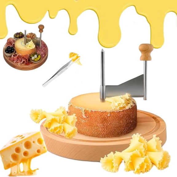 2026 New Girolle Cheese Spiral Shaver, Stainless Steel Cheese Wheel Cutter With Lid, Cheese Curler Flower Maker Wheel Slicer, Sharp Blade And Wooden Base, for Semi-Hard Cheeses (Style-A)