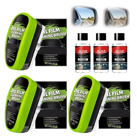 2026 New Glass Cleaner, 150ml Automotive Oil Film Cleaning Brush, Universal Glass Cleaning Wipe Board, Reusable Glass Oil Film Remover Windshield Cleaner for Car Windows Glass (3PCS)