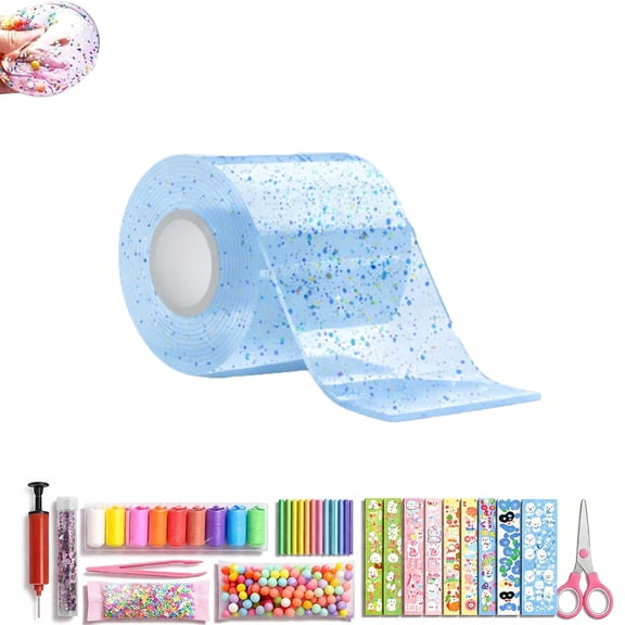 2026 New Glitter Bubble Nano Tape Toy Set, DIY Bubble Craft Set with Double Sided Nano Tape  bubble kit, Glitter, Straw, Clamps and Stickers, Elastic Stress Ball Making Kit, Creative DIY Kit for Kids