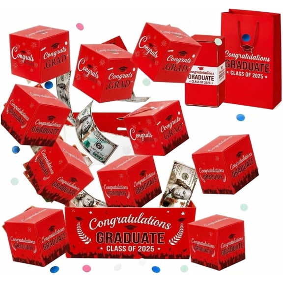 2026 New Graduation Surprise Explosion Gift Box,Pop up Cash Money Holder,DIY Bouncy Confetti Card,Creative Memorable Present for Grad,Unique Party Favor Ideas,Empty Fillable Candy Bouquet(Red10 pcs)
