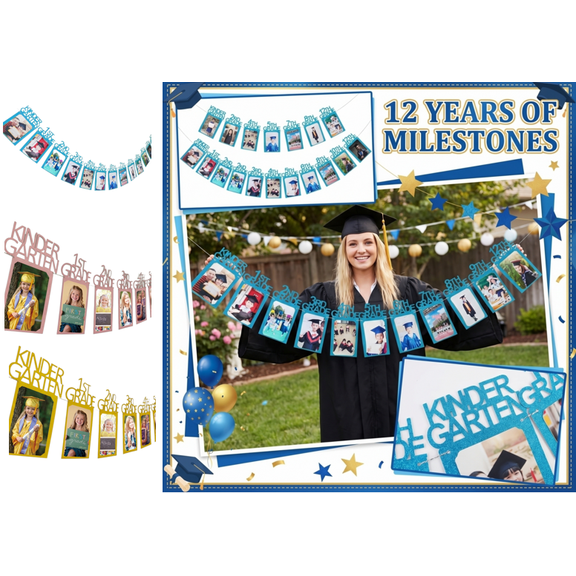 2026 New! Graduation photo frame banner, Graduation Decorations 2026, Kindergarten to 12th Grade Photo Banner, 2026 Graduation Party Decorations for Middle High School College Blue