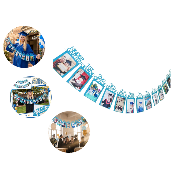 2026 New! Graduation photo frame banner, Pre-K to 12th Grade Graduation Memory Banner, Personalized Photo Display for Graduation Party Decorations & Gifts Blue