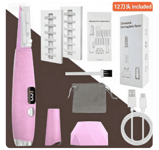 2026 New Hair Removal Device with Lamp, Electric Ultrasonic Shaver, Women's Eyebrow Trimmer, Non damaging Facial Shaver, 12 Blade Heads, Imitation Leather Body