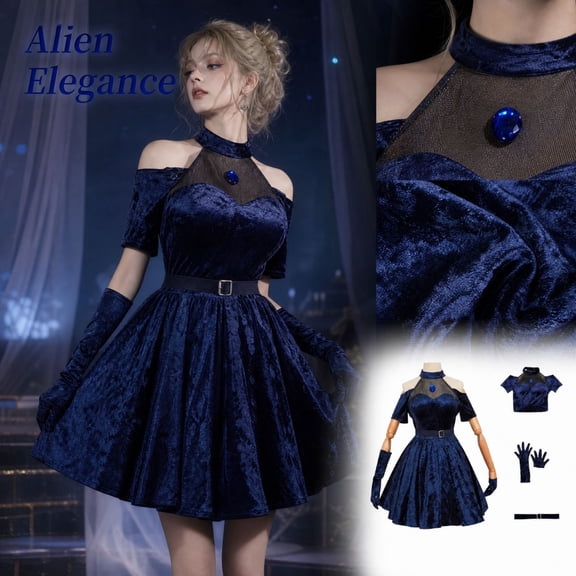 2026 New Halloween Alien‑Zombie Arena Cosplay Costume, Extraterrestrial Stage Party Dress Up Costume Set, Cosplay Set Includes Dress with Accessories, Halloween Outfit Adults for Women(A), L