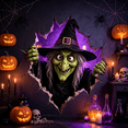 thumbnail image 1 of 2026 New Halloween Break-In Wall Decals, 3D Spooky Character Wall Sticker with Realistic Shattered Burst Effect, Removable Creative Halloween Decoration for Front Door Wall Home Window(Witch), 1 of 3