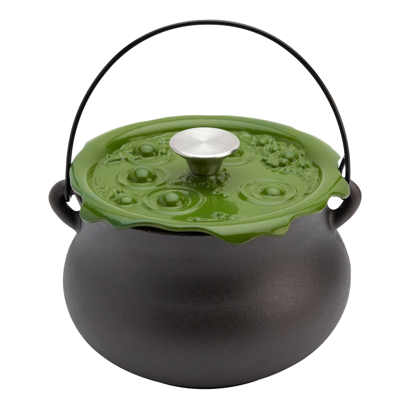 2026 New Halloween Cast Iron Cauldron Pot with Green Bubbling Lid, Creepy Witches Cauldron, DualUse for Cooking and Halloween Tabletop Decoration