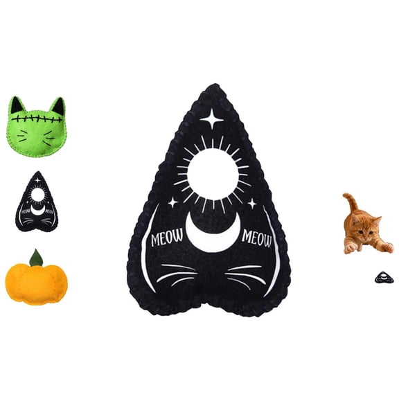 2026 New Halloween Cat Toys - Soft Vegan Fabric Shapes Safe for Senior Cats Gentle on Teeth (Planchette Moon Toy)