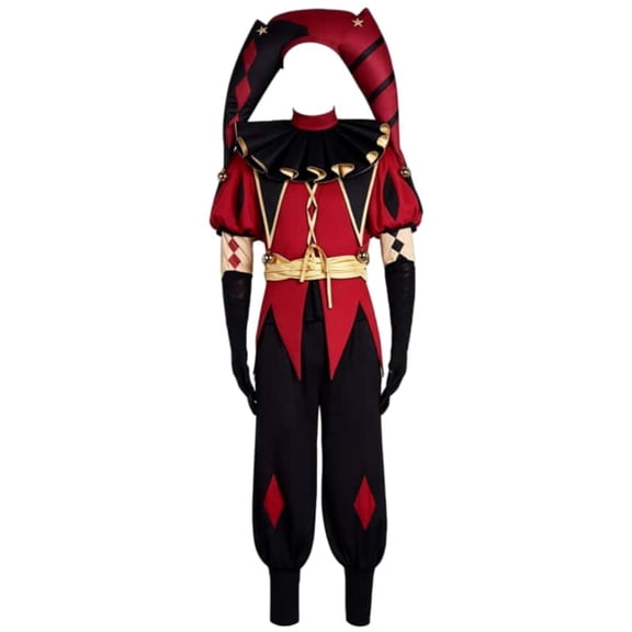 2026 New Halloween Circus Clown Cosplay Costume, Black and Red Pierrot Circus Jester Outfit Set with Mask, Halloween Costume Dress Up Set for Role Play Stage Performance, S