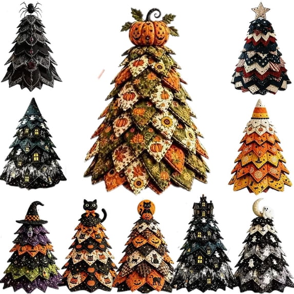 2026 New Halloween DIY Quilted Fabric Pumpkin Tree Kit, DIY Patchwork Craft Set for Beginners, Handmade Tabletop Holiday Decor for Mantel, Office, and Shelf Display