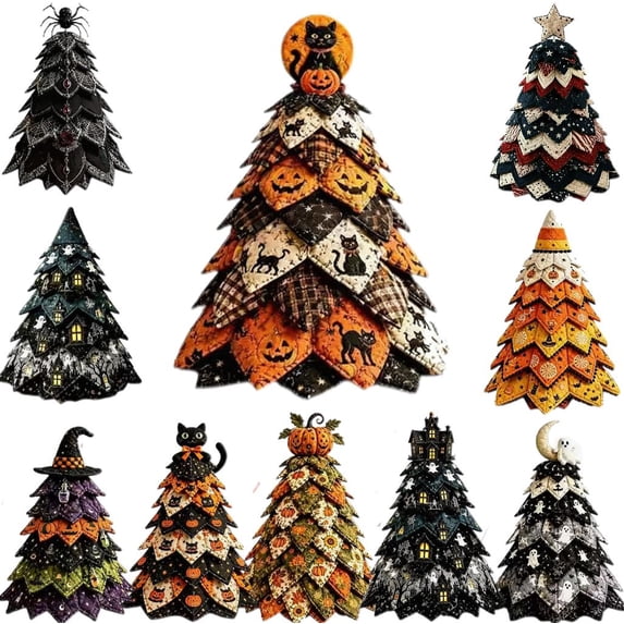 2026 New Halloween DIY Quilted Fabric Tree Kit, DIY Patchwork Craft Set for Beginners, Handmade Tabletop Holiday Decor for Mantel, Office, and Shelf Display