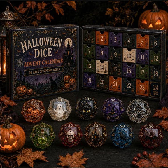 2026 New Halloween Dice Advent Calendar, 24 Unique Collectible D20 Dice with Spooky Halloween Designs, Fun Countdown Gaming Accessory for DND Pathfinder RPG, Premium Holiday Gift for Dice Lovers