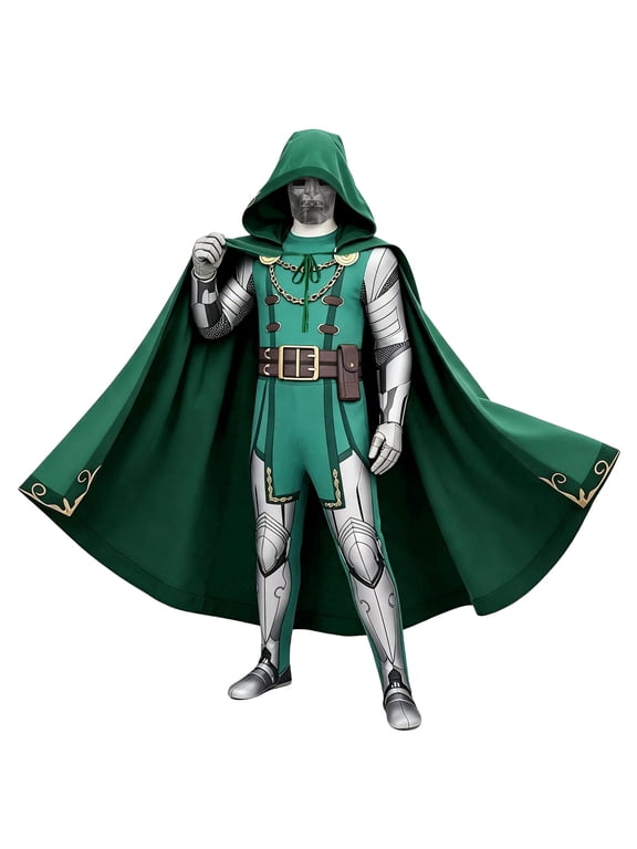 2026 New Halloween Doom Warden Cosplay Costume, Dark Overlord Costume Set, Cosplay Set Includes Jumpsuit with Cape, Halloween Outfits Unisex, 110(3-4 Years)