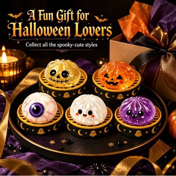 2026 New Halloween Giant Glitter Dumpling Jumbo Spooky Dumpling Fun Squishies Box for Stress Relief, More Surprises