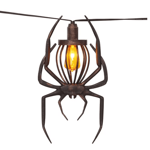 2026 New Halloween Hanging Spider Flame Lights, Vintage Metal Frame Lantern with Warm Amber Edison Bulb, Indoor Outdoor String Light Decor for Porch Patio Room