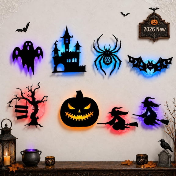 2026 New Halloween LED Wall Lights, 3D Light-Up Bat Silhouette Decorations, Spooky Indoor Wall Decor for Bedroom, Living Room, Hallway and Halloween Party, 8PCS