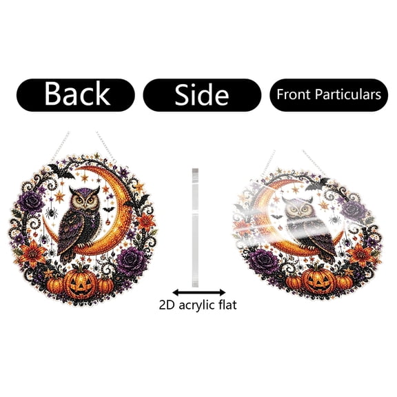 2026 New! Halloween Owl Crescent Moon Diamond Art Hanging Kit, Festive Fall Themed DIY Rhinestone Ornament as Creative Holiday Gift for Craft Lovers