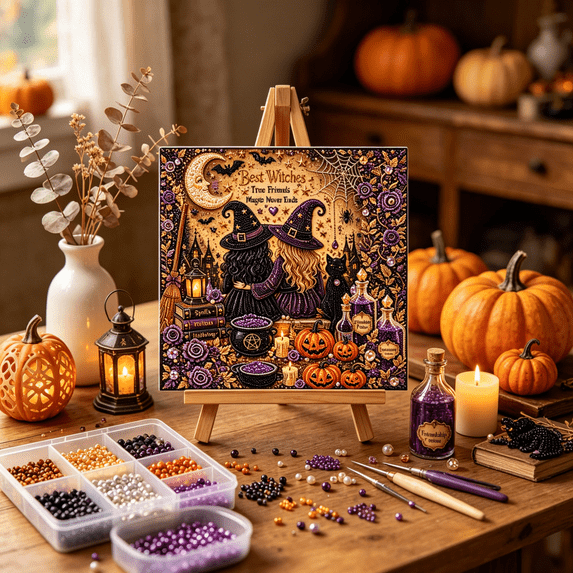 2026 New Halloween Pearl Diamond Painting Art Kit,DIY 3D Pearl Bead Painting Kit Complete Craft Supplies for Adults Beginner,Cute Diamond Painting Crafts,Halloween Decor for Home Wall Decor