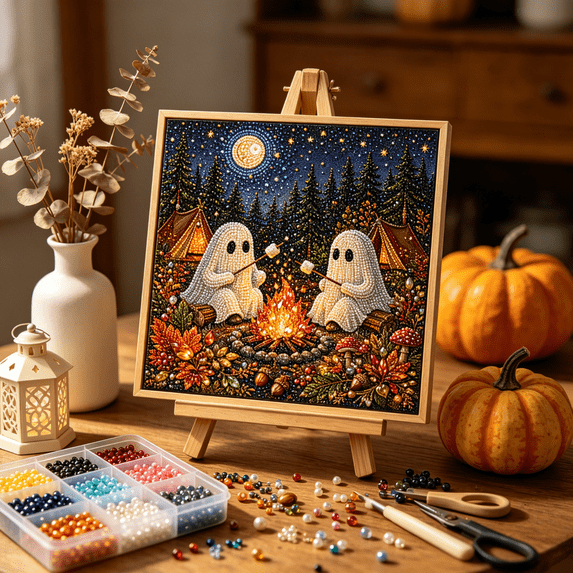 2026 New Halloween Pearl Diamond Painting Art Kit,DIY 3D Pearl Bead Painting Kit Complete Craft Supplies for Adults Beginner,Cute Diamond Painting Crafts,Halloween Decor for Home Wall Decor