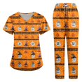 thumbnail image 1 of 2026 New Halloween Scrub Set for Woman, V-Neck Short Sleeve Top & Pants Medical Uniform for Nurses, Healthcare Workers with Pockets, 01-Multicolor, S, 1 of 5