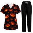 thumbnail image 1 of 2026 New Halloween Scrubs Set for Women, V-Neck Short Sleeve Top & Pants, Soft Breathable Medical Uniform with Pockets for Nurses & Caregivers, 01-Ginger, XXL, 1 of 6