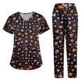 thumbnail image 1 of 2026 New Halloween Scrubs for Women Set Medical Uniform - V-Neck Top & Straight Leg Pants with Pockets, Nurse Workwear, 02-Saffron, S, 1 of 6