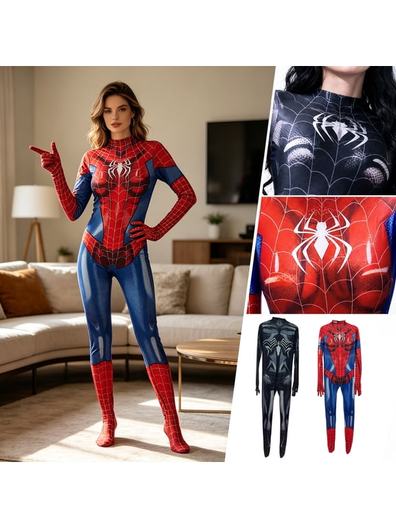 2026 New Halloween Spide Cosplay Costume, BDN Hero Costume Set, Cosplay Set Includes Jumpsuit, Women Holiday Party Gifts Halloween Outfit for Adults, XS