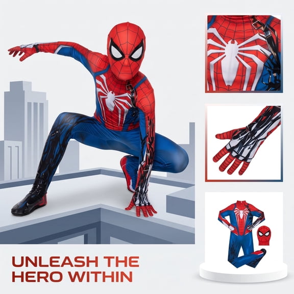 2026 New Halloween Spide Cosplay Costume, BDN Hero Costume Set, Cosplay Set Includes Jumpsuit with Mask, Halloween Outfits Unisex, 110(3-4 Years)