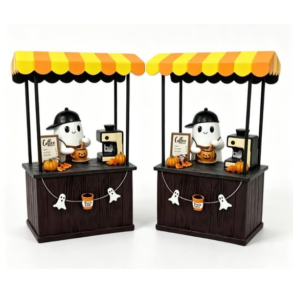 2026 New Halloween Spooky Coffee Statue Cute Ghost Barista Coffee Stand Figurine, 7.9" Halloween Decoration Mini Ghost Cafe Booth Tabletop Ornament, Farmhouse Tiered Tray & Coffee Table Fall Decor