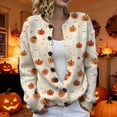 thumbnail image 1 of 2026 New Halloween Sweaters for Women Casual Knitted Cardigan Pullover Cute Pumpkin Graphic Fall Button Down Tops(Beige2,XXXXL), 1 of 4