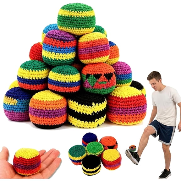 2026 New Hand-Made Knitted Hacky Foot Bag, 6-36Pcs Sack Knitted Hacky Set, Colorful Crochet Footbags for Adults & Teen, Outdoor Kick Game, Beginner Friendly, Assorted Geometric Designs & Party Favor