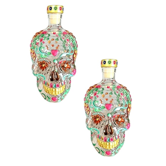 2026 New Hand Painted Skull Shaped Decanterï¼350ml Mexican Calavera Tequila Bottle with Floral Heart Detail, Decorative Bar Display Bottle for , Unique Novelty Gift for Men Dad Husband