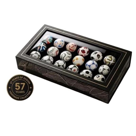 2026 New Handcrafted Mini Soccer Ball Collection 1970 to 2026 Figurines Premium Display Box Set with Iconic Tournament Ball Designs for Home and Office Decor