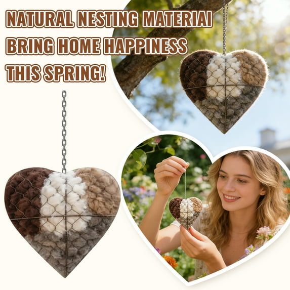 2026 New Handmade Alpaca Fiber Bird Nesting Heart, Bird Nesting Material Holder, Refillable Birds Heart Shape Hummingbird Nesting, Winter Fowl Gifts Animal Hummingbirds Lovers Home Garden Yard