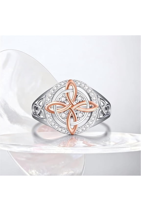 2026 New Handmade S925 Sterling Silver Return-Knot Symbolic Ring, Dual-Tone Gemstone Accent Jewelry Gift for Women