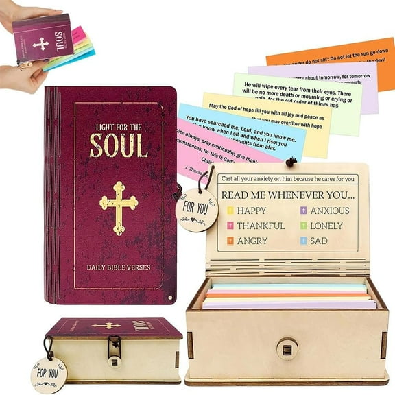 2026 New Handmade Wooden Bible Verses Box - Daily Bible Verses, 150PCS Bibles Verse Cards, Emotion Bibles Verse Cards in Wooden Box Handmade Prayer Boxs Gift for Women & Men (1PC)