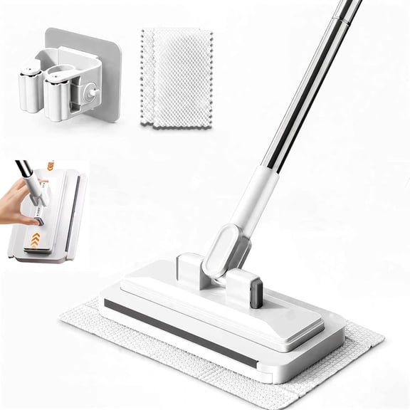 2026 New Hands Free Multi Purpose Flat Mop, Hands Free Flat Mop One Click, Tooth Grip for Any Cloth, Zero Touch Dirty Cloth Release, Long 43.4