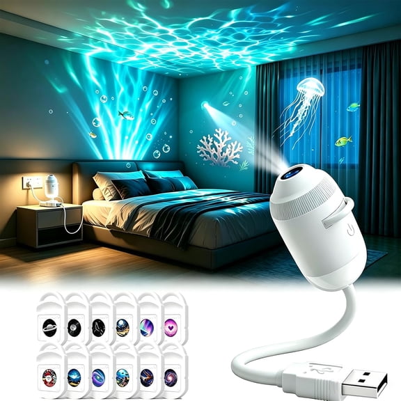2026 New Hd Smart Dynamic 5d Holographic Night Light Projector, Plug and Play 2-in-1 Galaxy Star and Ocean Projector,360 Rotating, USB Powered Ceiling Light for Bedroom