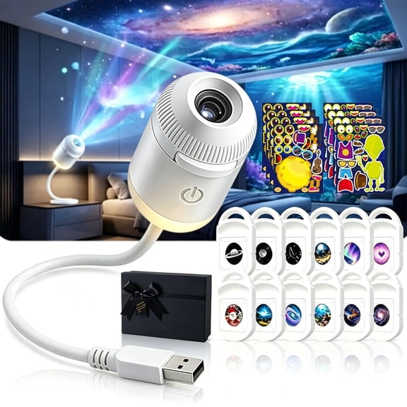 RIMXUTS 2026 New Hd Smart Dynamic 5d Holographic Night Light Projector, Plug and Play Hd Star Projector, 360° Adjustable Hd Galaxy and Ocean Projector for Bedroom Ceiling
